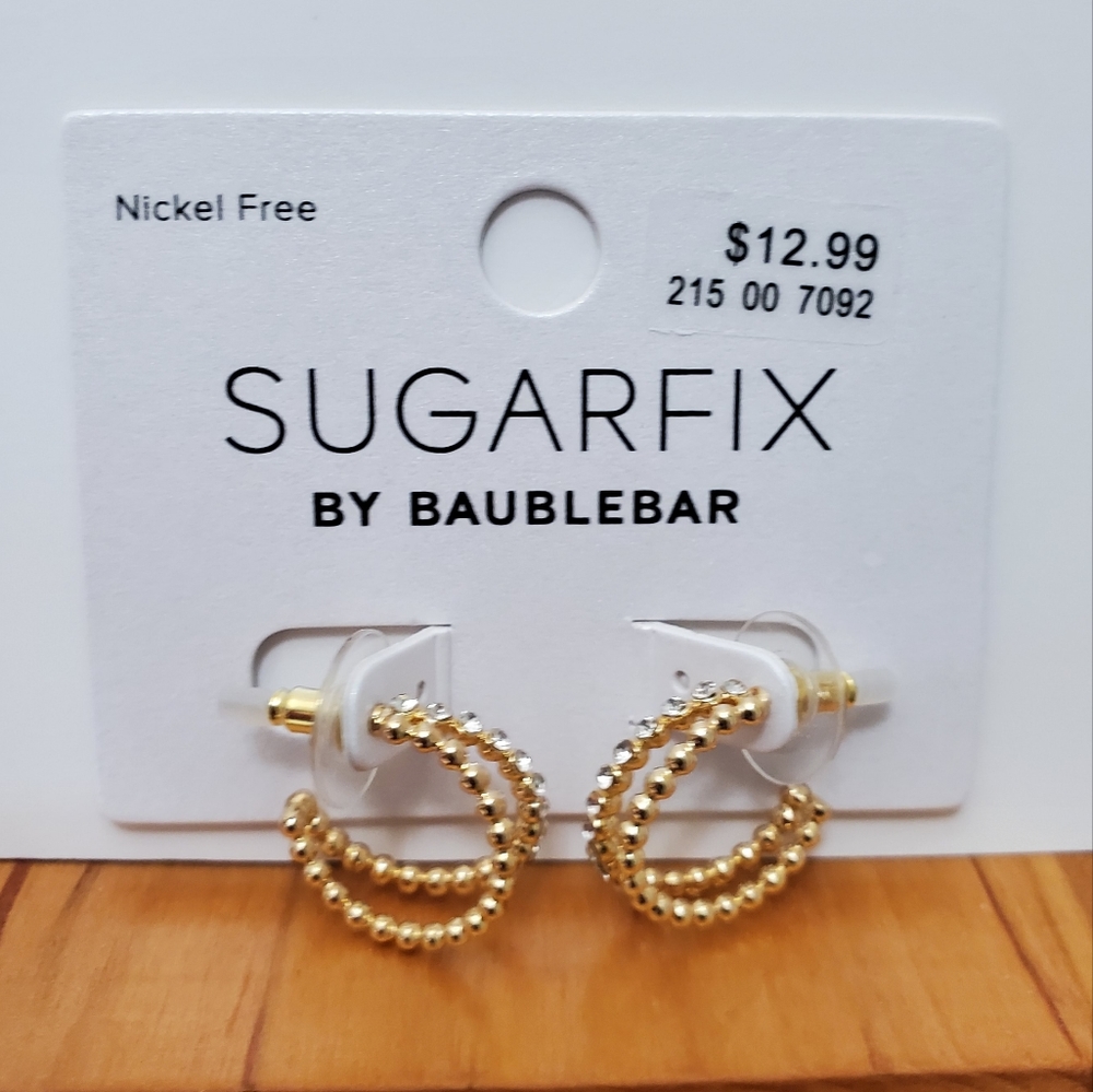 10 Pair Sugarfix By BaubleBar Double Hoop Gold And Crystal Earrings NWT